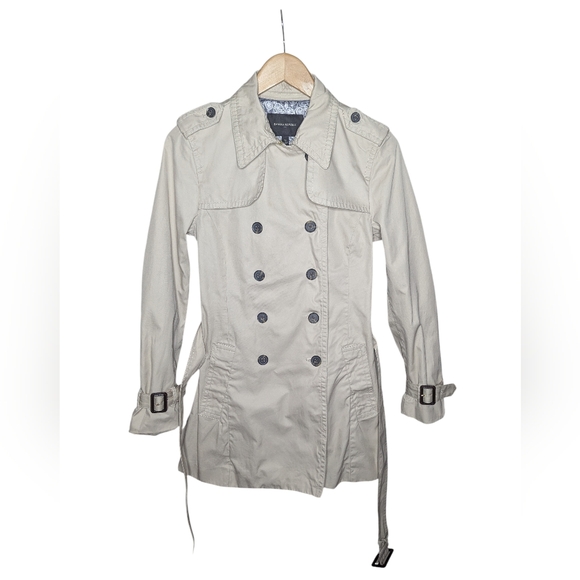 Banana Republic Womens Khaki Classic Double Breasted Belted Trench Coat Medium - Picture 2 of 14